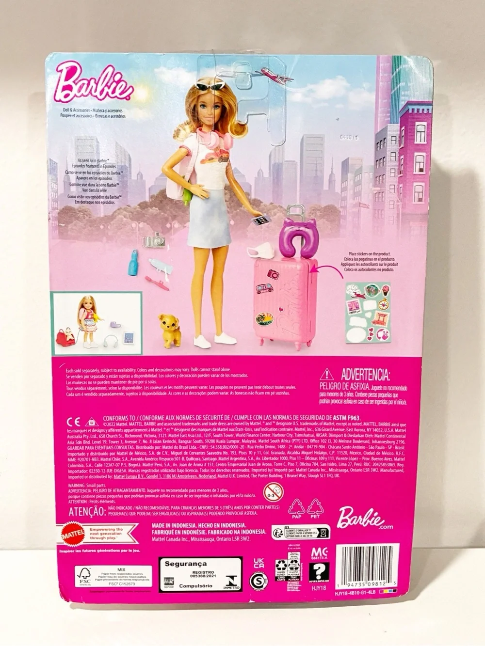 Barbie Doll Malibu Travel Set with Puppy and 10+ Pieces Working Suitcase NEW
